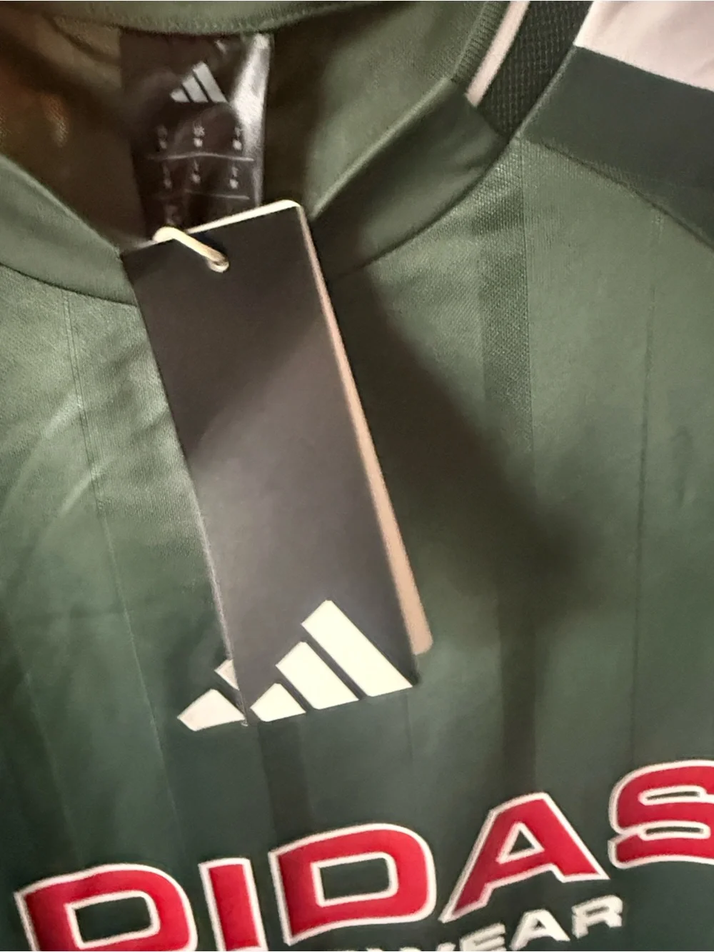 adidas Men's Dark Green Athletic Jersey with Red & White Accents